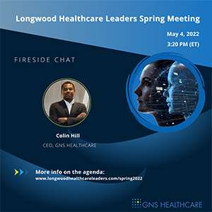 Colin Hill moderating fireside chat at Longwood Healthcare Leaders meeting